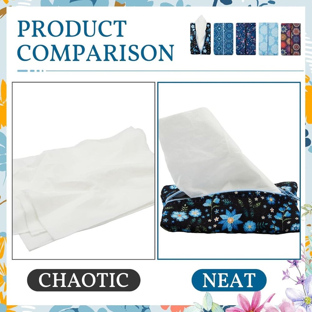Set of 5 Floral Travel Tissue Pouches - Portable & Stylish Organizer - Picture 3 of 6